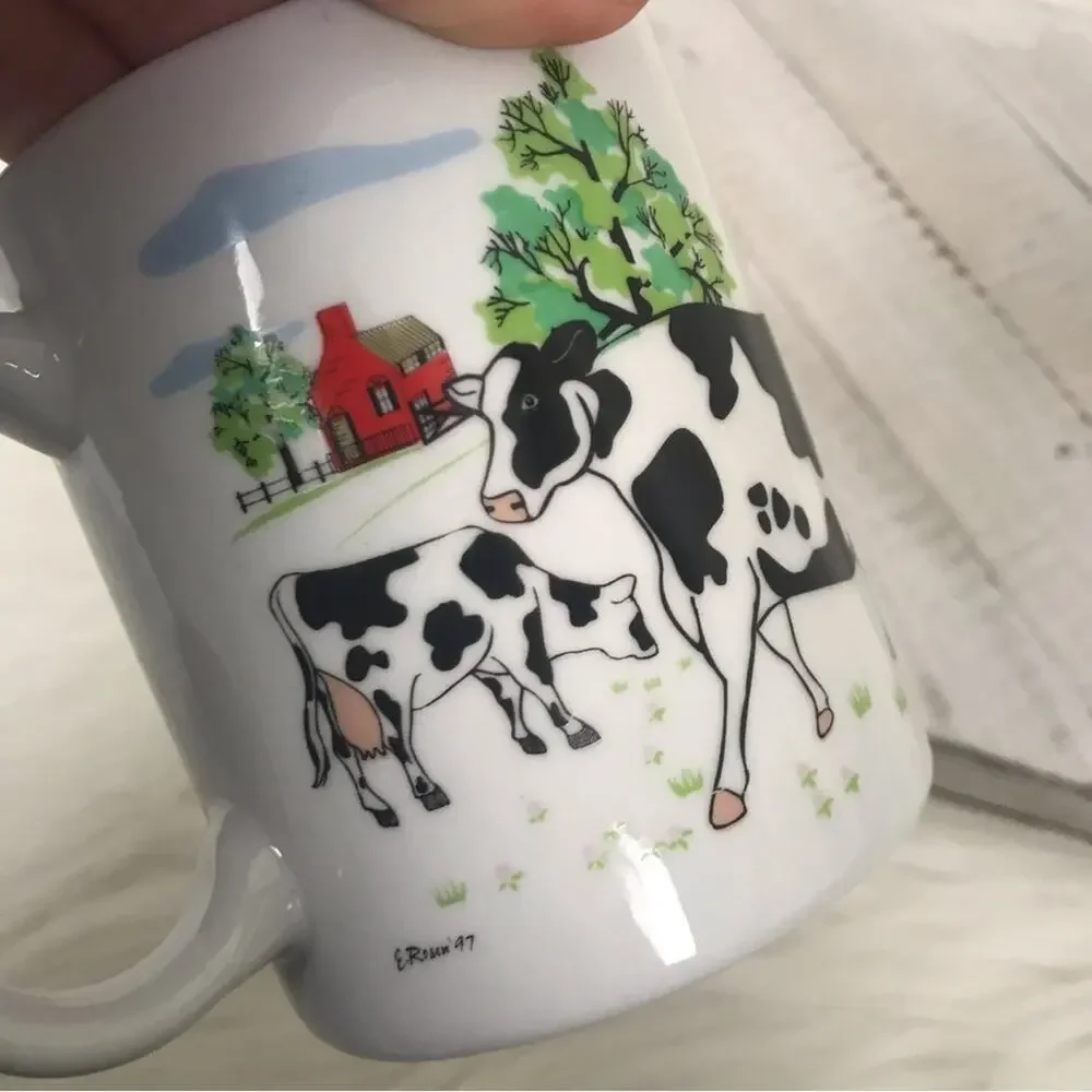 Vintage Farmhouse Cow Print Coffee Mug from 1997